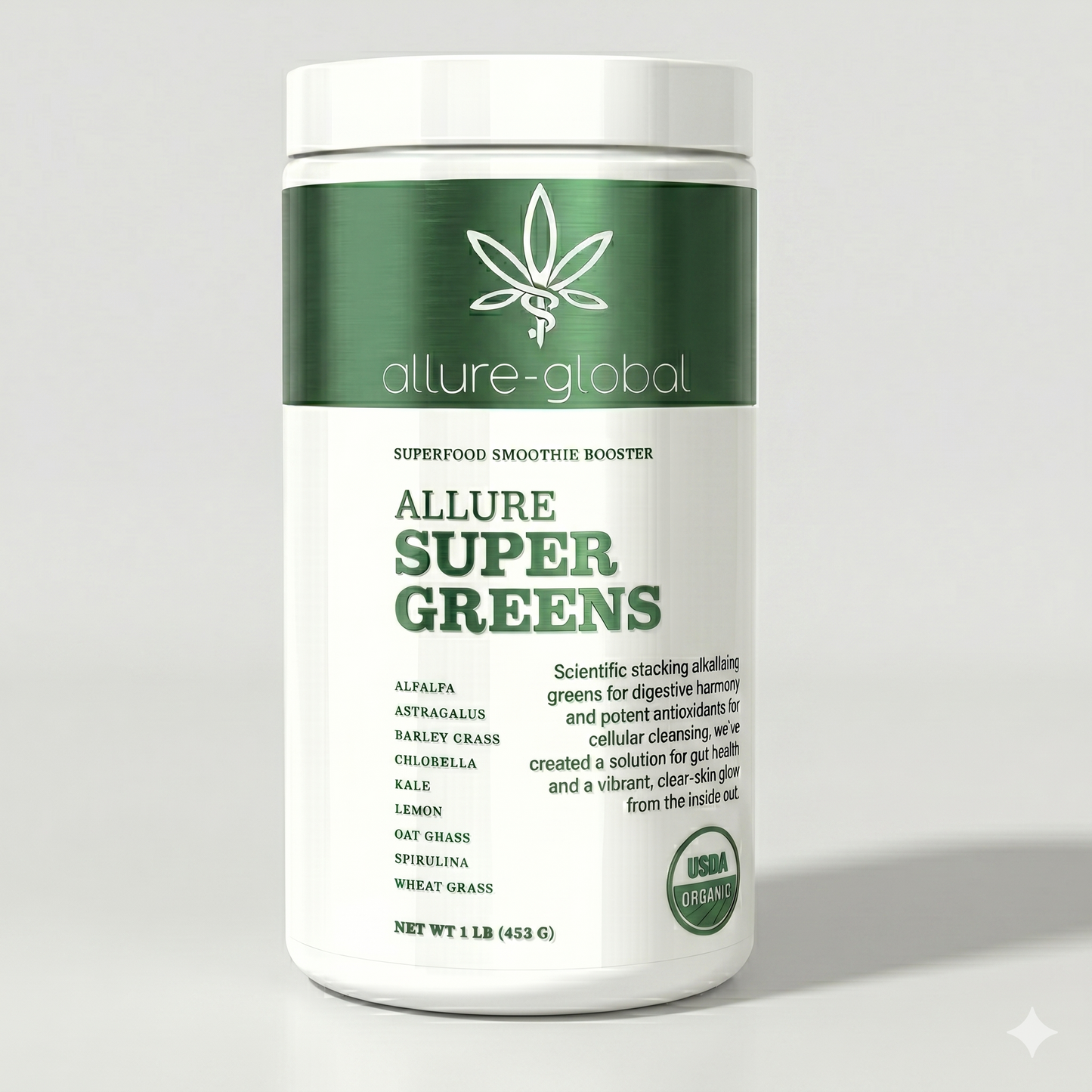 Allure Super Greens Superfood Smoothie Booster with organic plant-based greens