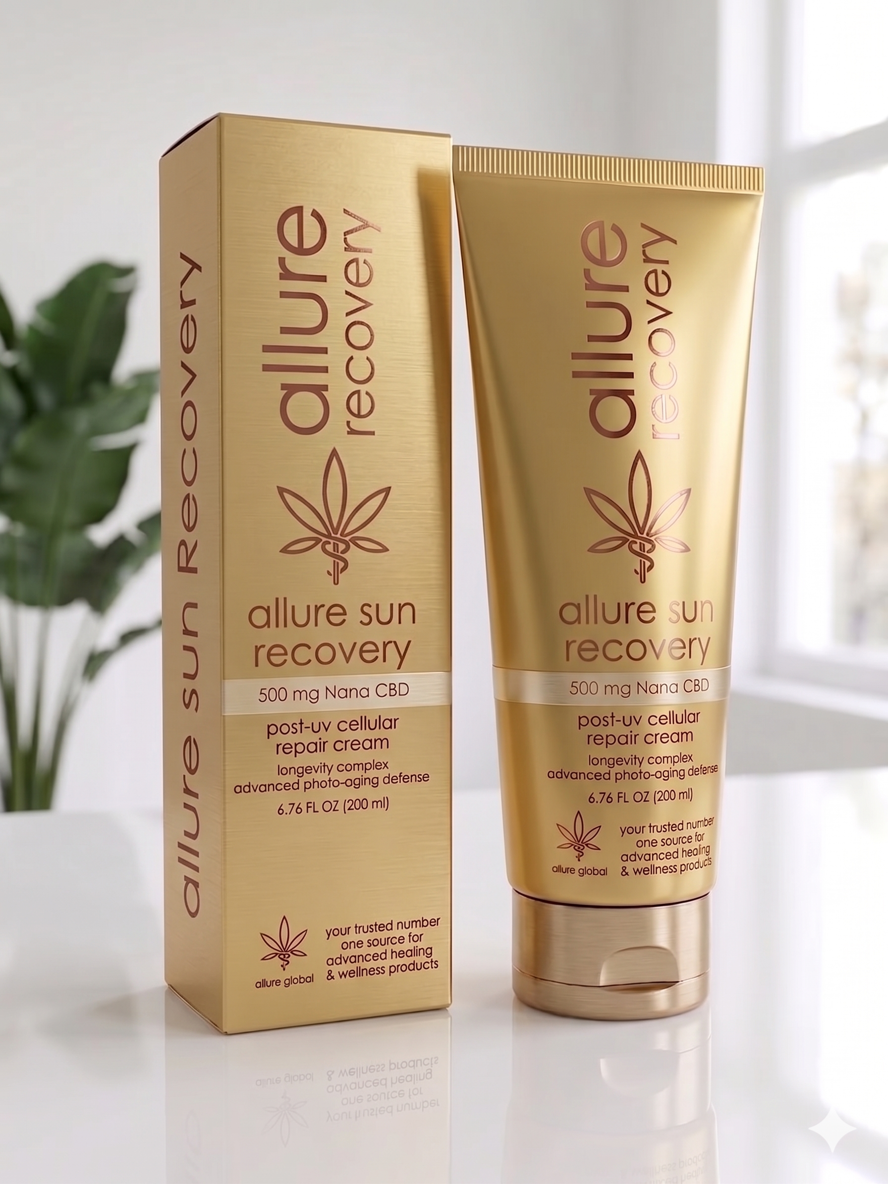Allure Recovery After-Sun Care Lotion box and tube with 500mg CBD