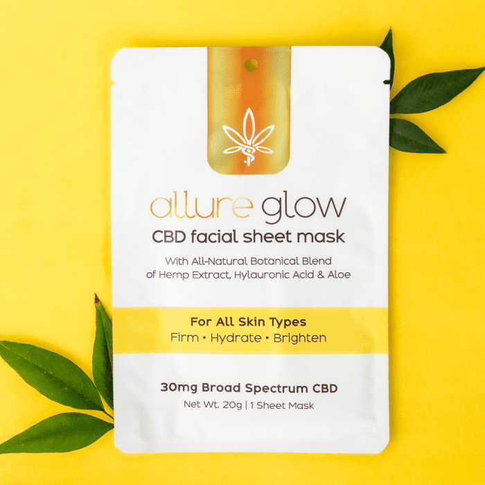 Allure Glow Radiance CBD Facial Sheet Mask with 50mg CBD and Hyaluronic Acid