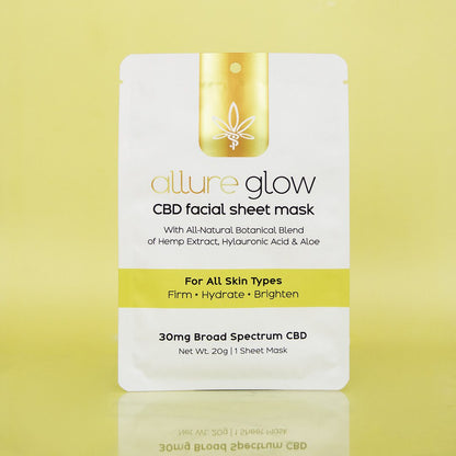 Allure Glow Radiance Facial Sheet Mask with 50mg CBD and Hyaluronic Acid