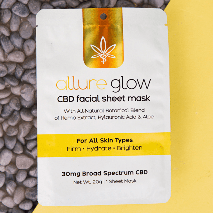 Allure Glow Radiance Facial Sheet Mask showing hydrating and anti-aging skincare benefits