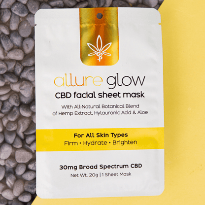 Allure Glow Radiance Facial Sheet Mask showing hydrating and anti-aging skincare benefits