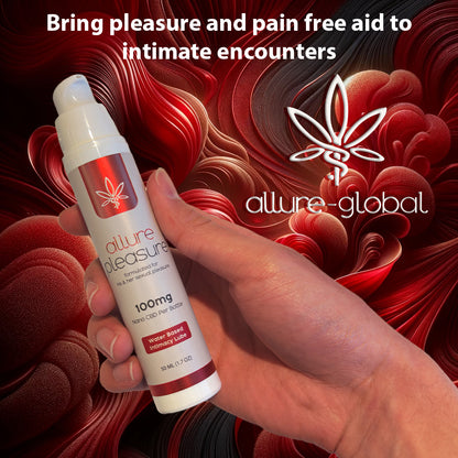 Allure Pleasure CBD Intimacy Lubricant product image showing the 1.7 oz (50 mL) water-based personal lubricant with 100mg nano CBD.
