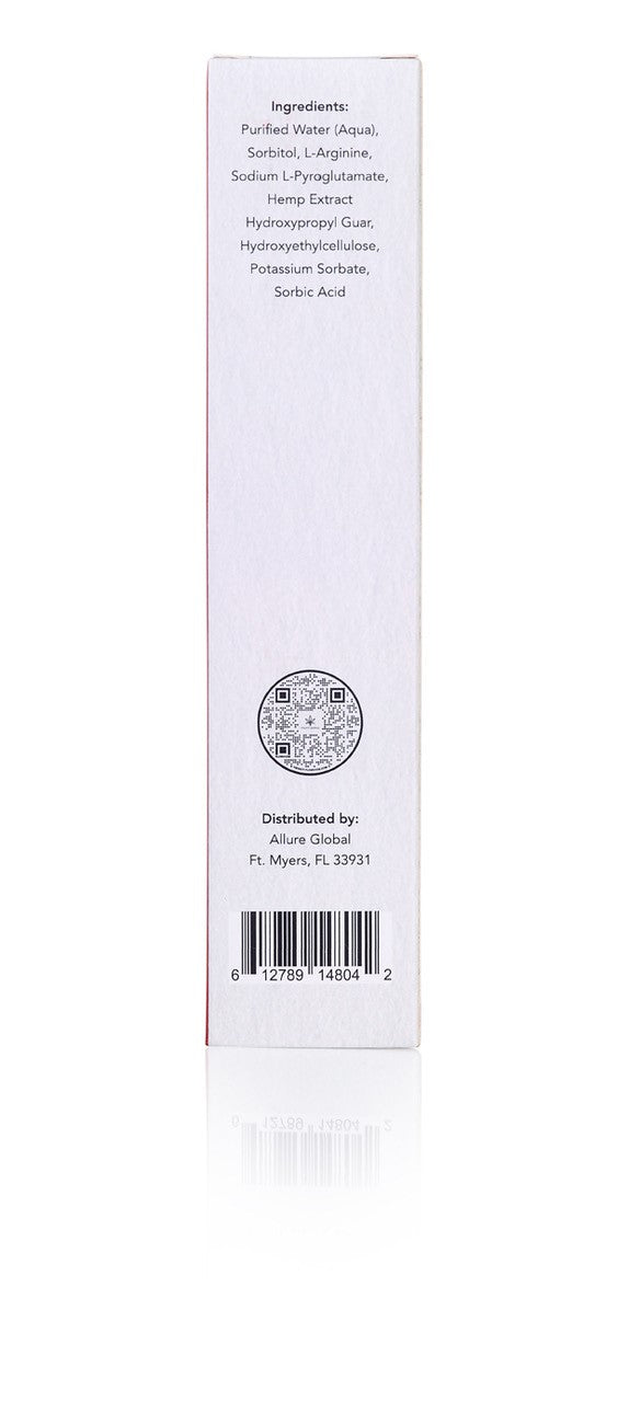 Detailed view of Allure Pleasure CBD Intimacy Lubricant, an all-natural water-based personal lubricant containing 100mg nano CBD.