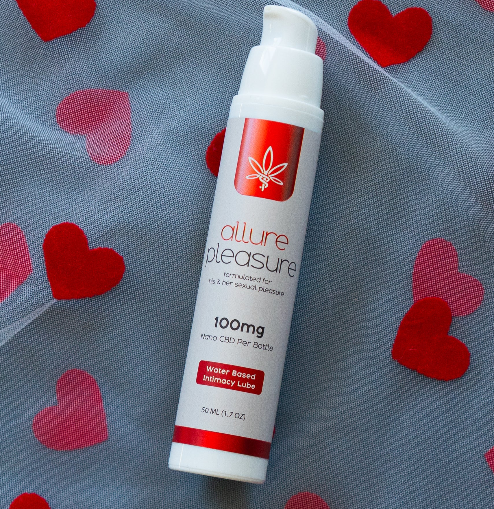 Allure Pleasure CBD Intimacy Lubricant product featuring an all-natural water-based formula and 100mg nano CBD.