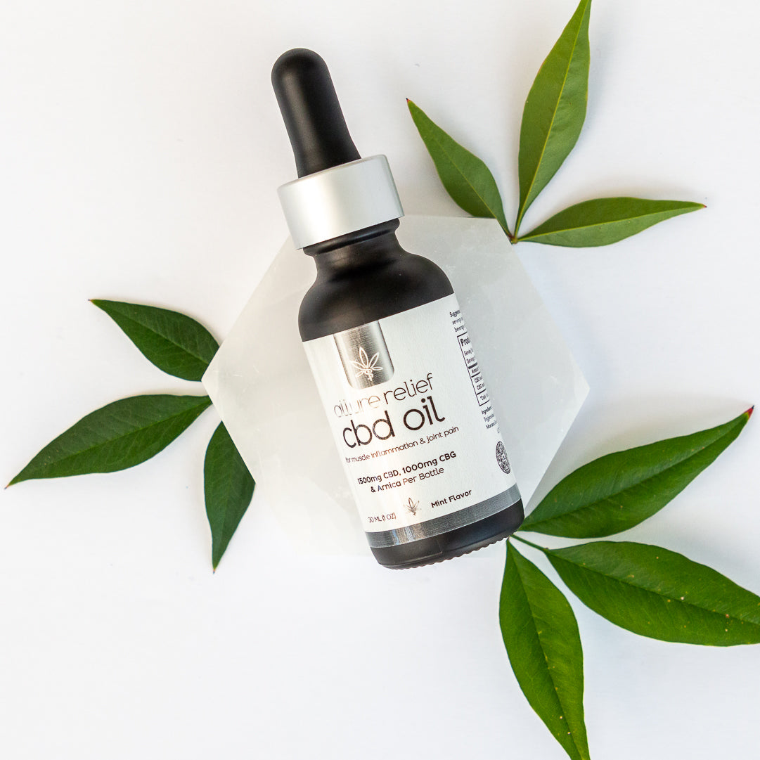 Allure Relief High-Potency Tincture product image highlighting CBD and CBG wellness support formula