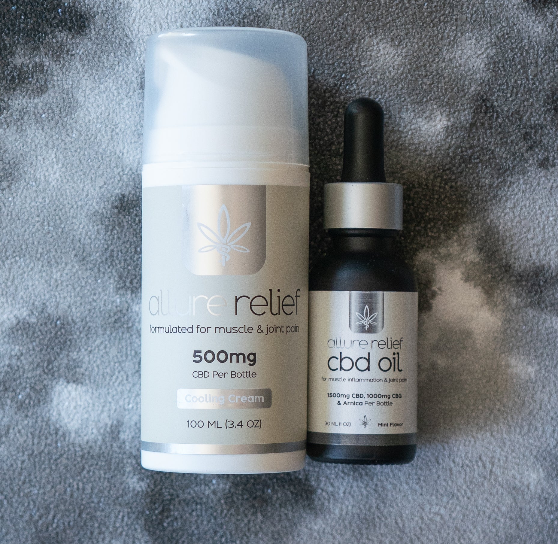 Side view of Allure Relief High-Potency Tincture bottle containing CBD and CBG inflammatory relief formula
