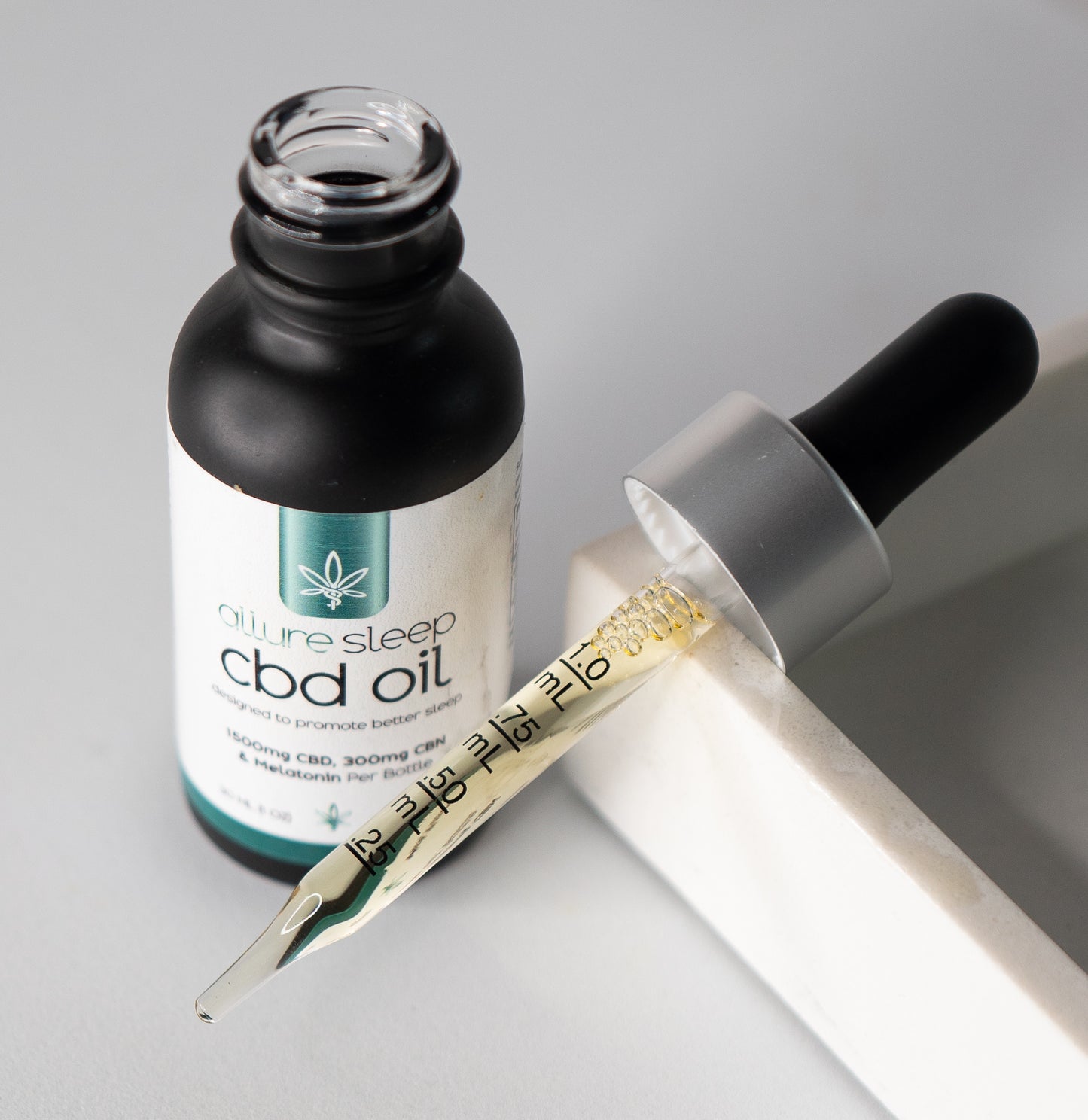 Allure Sleep 1500mg CBD and 300mg CBN tincture bottle
