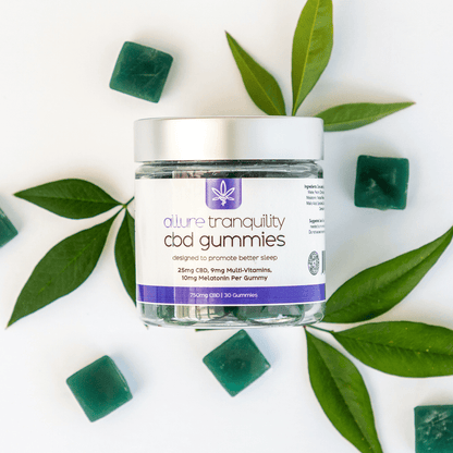 Allure Tranquility CBD Gummies 30 count bottle for nighttime wellness support