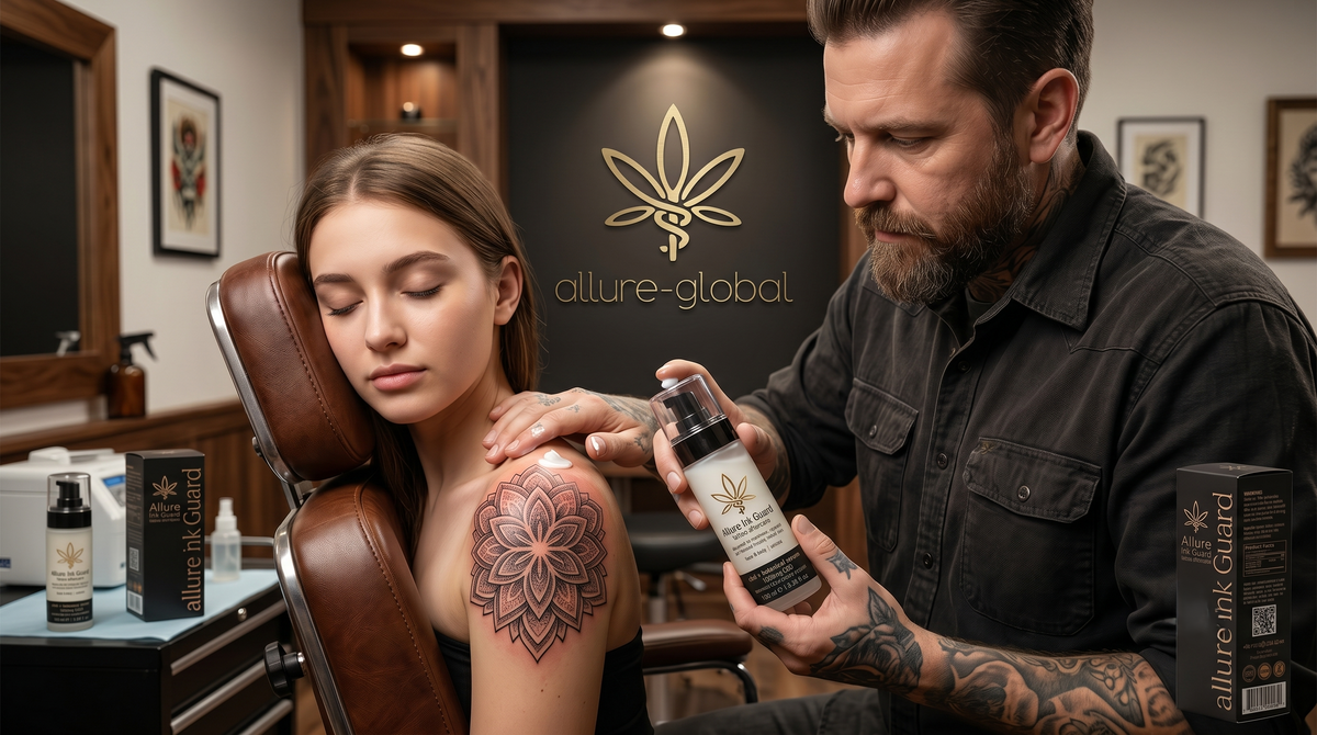 Allure Ink Guard Tattoo Aftercare Balm with CBD, Shea Butter and Arnica benefits